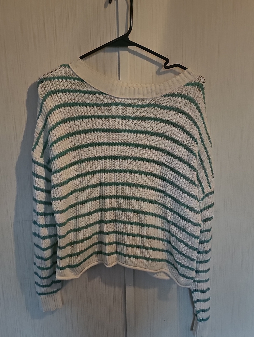 wild fable White and Green Striped Crewneck Sweater